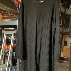 Black Ribbed Long Sleeve Dress